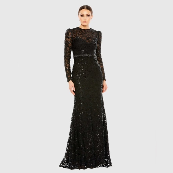 Mac Duggal 68011 NWT Embellished High Neck Long Sleeve Gown - Picture 1 of 7
